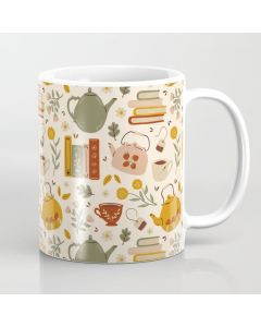 Printed Coffee Mug, Flowery Books and Tea Coffee Mug
