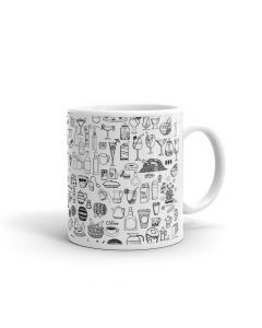 Printed Coffee Mug, Black and White Color, Graffiti - Coffee Lovers