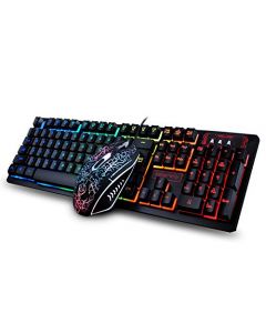 Verilux® Gaming Mouse, RGB Multi-Colour 3200DPI Wired Silent Mice Computer Accessories, for Home Office Games 6 Buttons Multiple Functions (Rainbow Backlit Gaming Keyboard Mouse Combo)