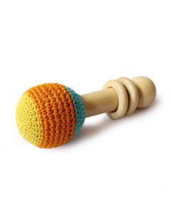 Shumee Wooden Non-Toxic Crochet Shaker Rattle Toy (6 Months+) - Discover Sounds and Explore Textures (Orange)