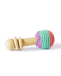 Shumee Wooden Non-Toxic Crochet Shaker Rattle Toy (6 Months+) - Discover Sounds and Explore Textures (Lilac)