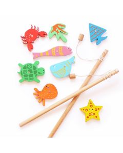 Shumee Wooden Magnetic Fishing Game-2 Rods & 8 Sea Creatures (4 Years+) - Builds Curiosity & Fine Motor Skills